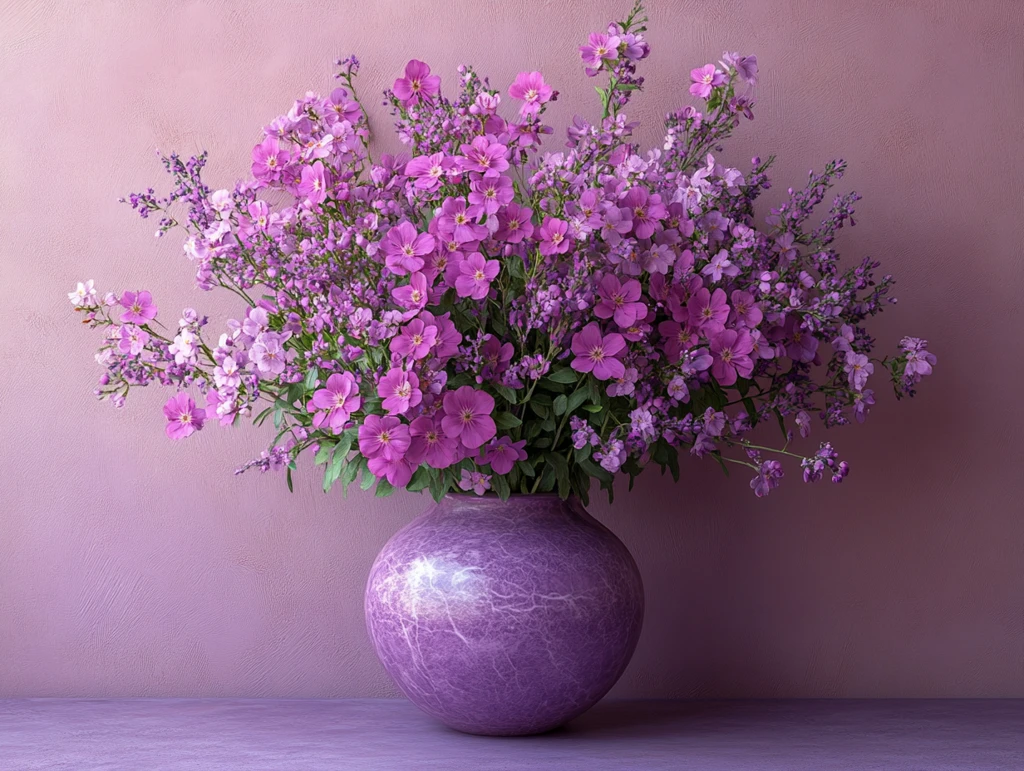 紫色花瓶与花卉