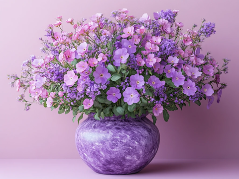 紫色花与紫色花瓶