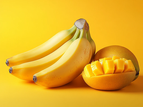 香蕉芒果黄色背景