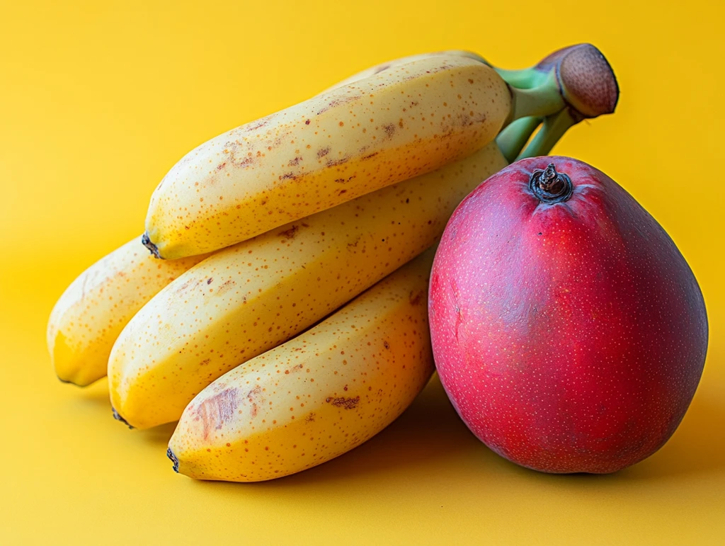 香蕉芒果黄色背景