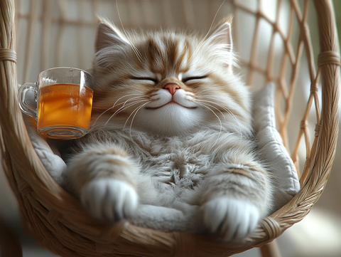 猫在摇椅上喝茶