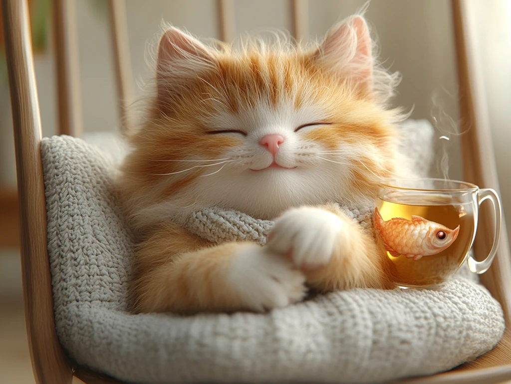 猫在摇椅上喝茶