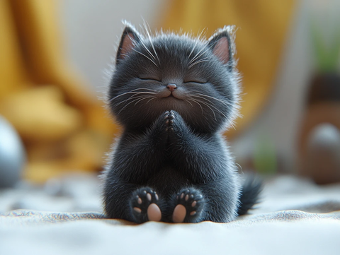黑猫祈祷坐姿