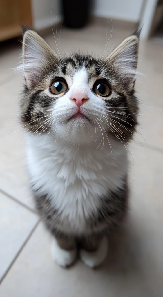 黑白猫坐地看镜头