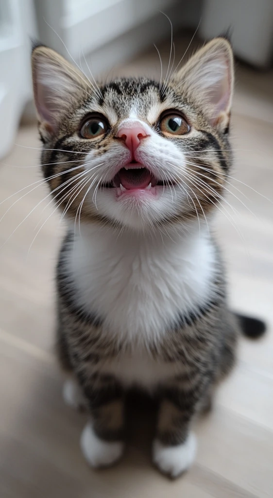 黑白猫坐地看镜头