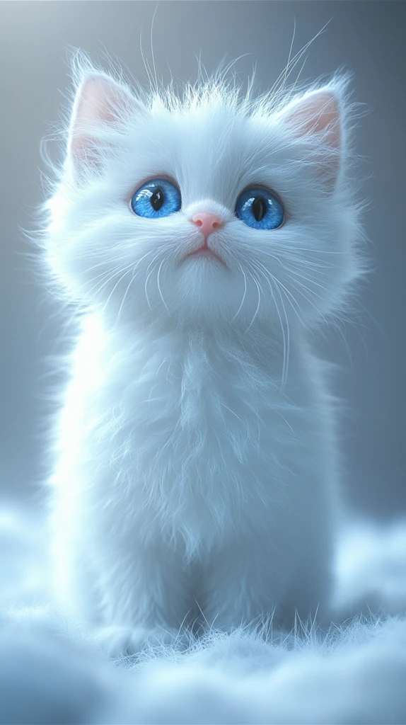 蓝色白色猫咪渲染