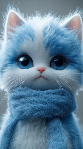 蓝色白色猫咪渲染