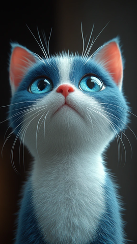 蓝色白色猫咪渲染