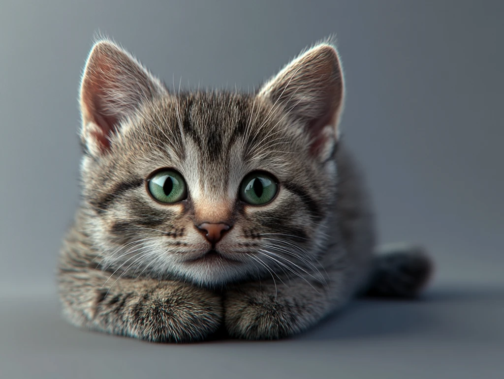 灰色小猫绿眼蜷缩