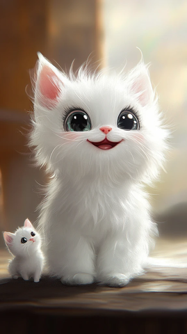 白猫与小猫玩偶