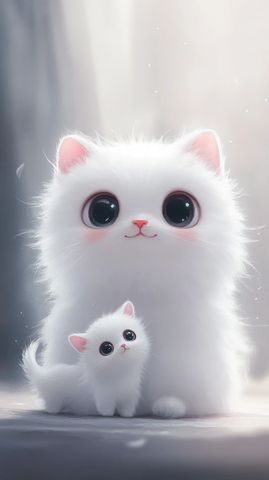 白猫与小猫玩偶