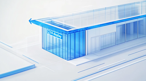 蓝色玻璃建筑箭头