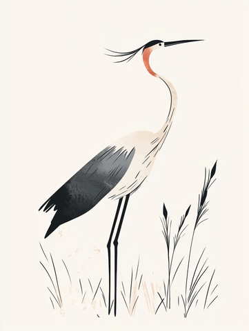 蓝鹭站立水彩画