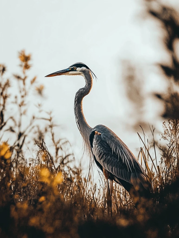 蓝鹭站立水彩画