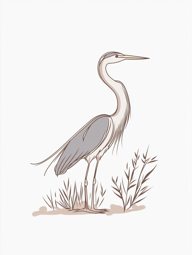 蓝鹭站立水彩画