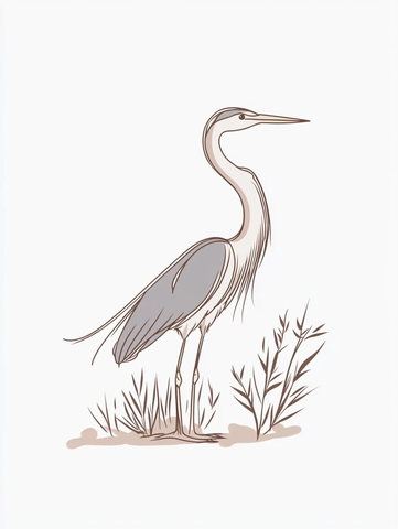 蓝鹭站立水彩画