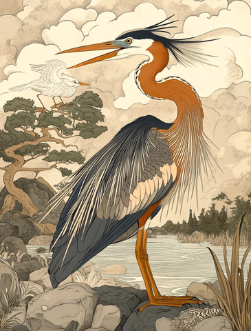 紫色苍鹭与睡龙图