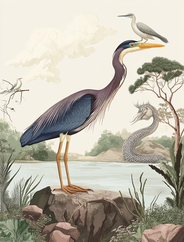 紫色苍鹭与睡龙图