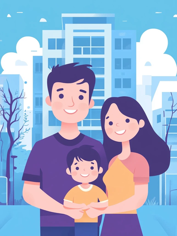 一家人门前合影