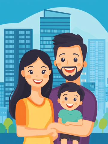 一家人门前合影