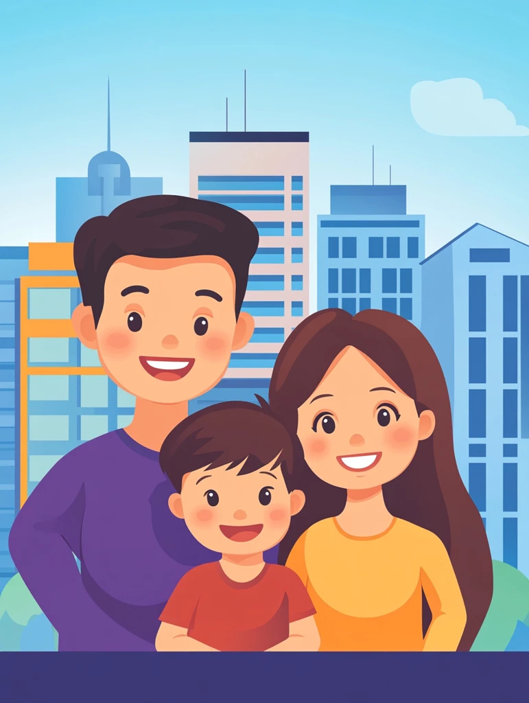 一家人门前合影