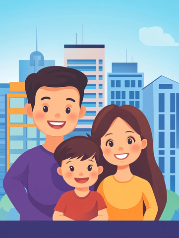 一家人门前合影