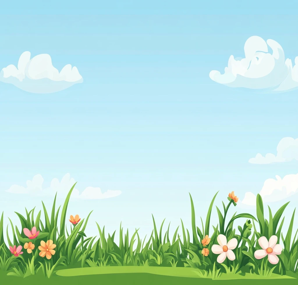 蓝天绿地花丛图