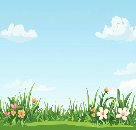 蓝天绿地花丛图