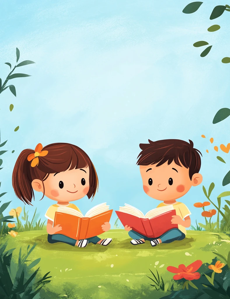 女孩男孩草地读书