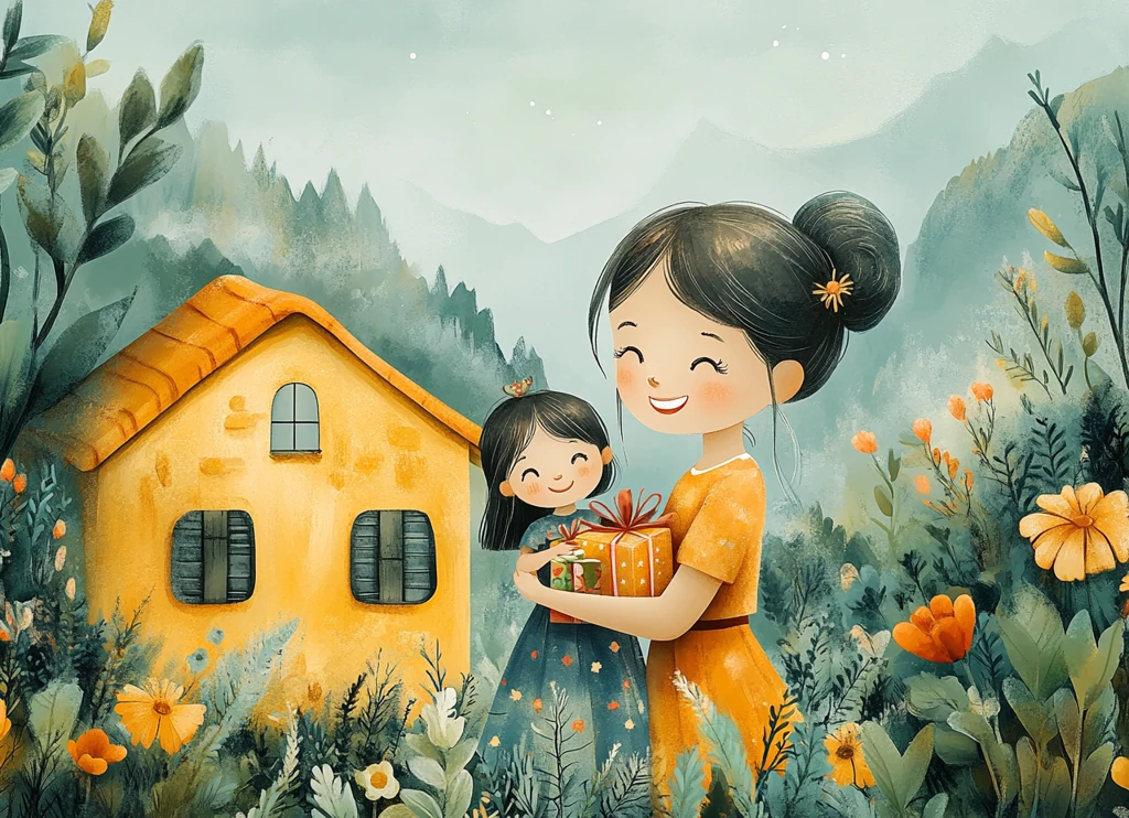 母女欢聚乡村屋