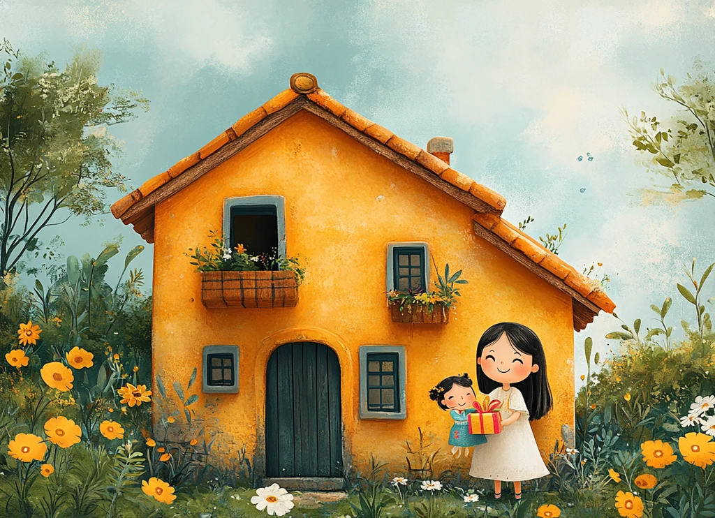 母女欢聚乡村屋