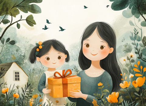 母女新年送礼图