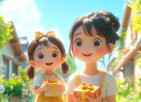 母女携手喜迎礼物