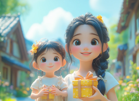 母女携手喜迎礼物