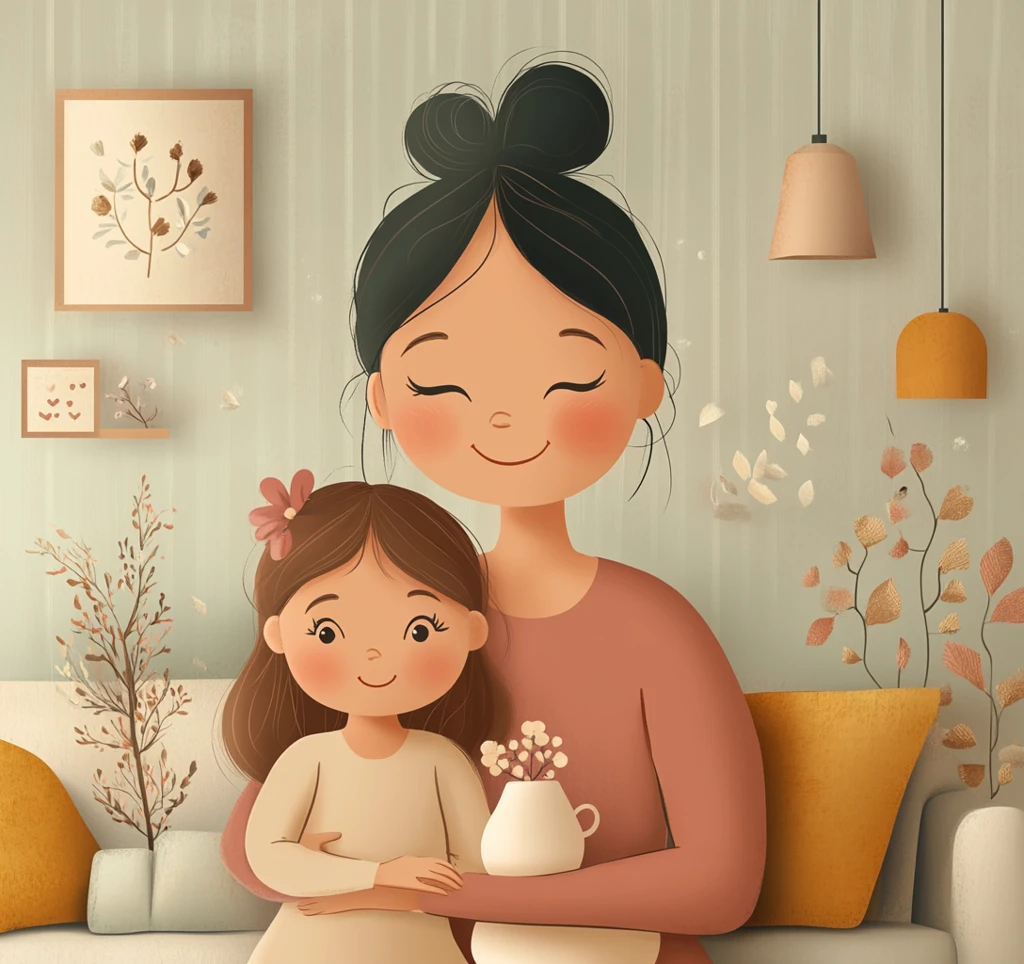 母女相拥温馨一刻