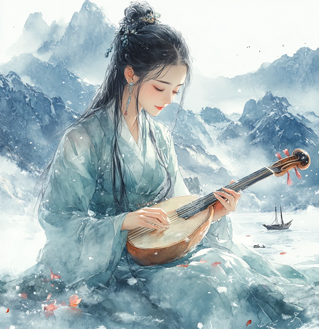 女孩冰上弹古琴