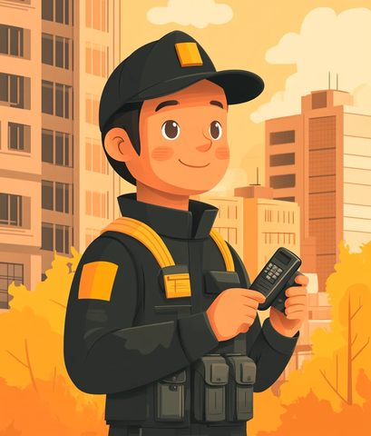 保安站岗卡通插图