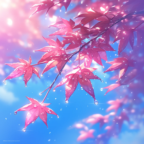 红叶秋露映日光