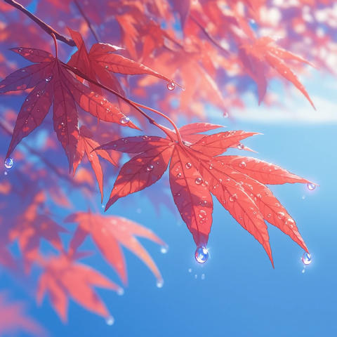 红叶秋露映日光