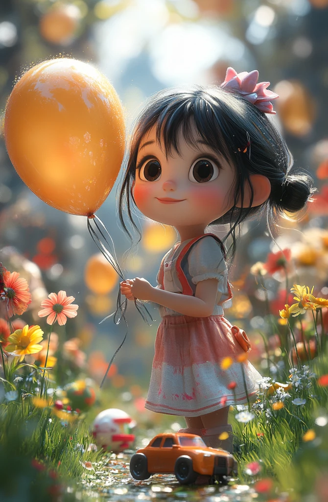 女孩玩气球积木