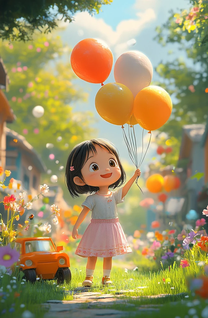 女孩玩气球积木