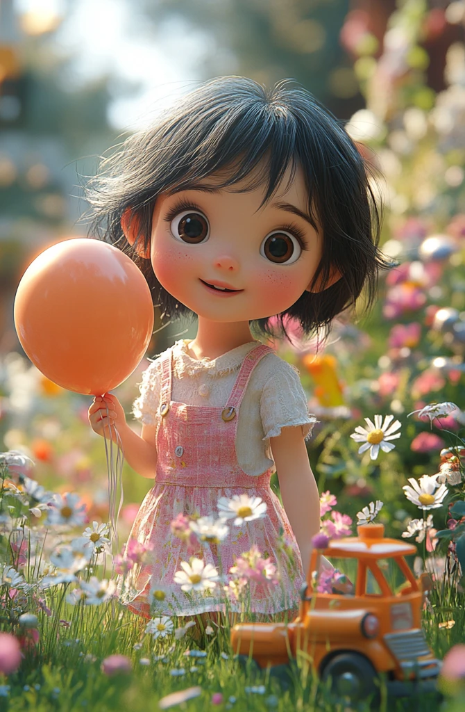 女孩玩气球积木