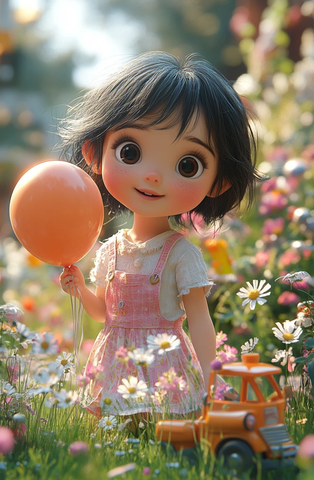 女孩玩气球积木