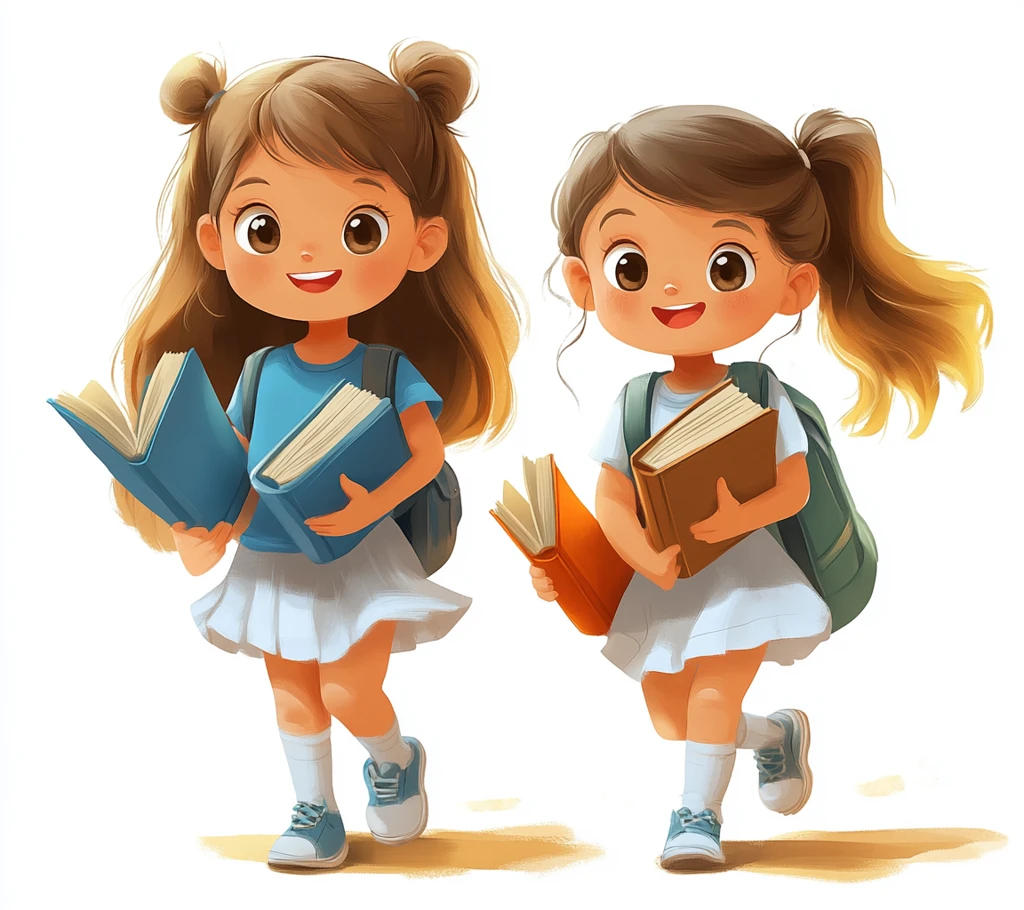 学校女孩读书跑向