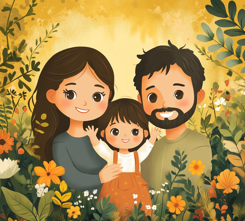 一家三口挥手图