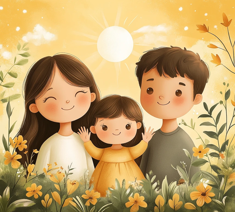 一家三口挥手图