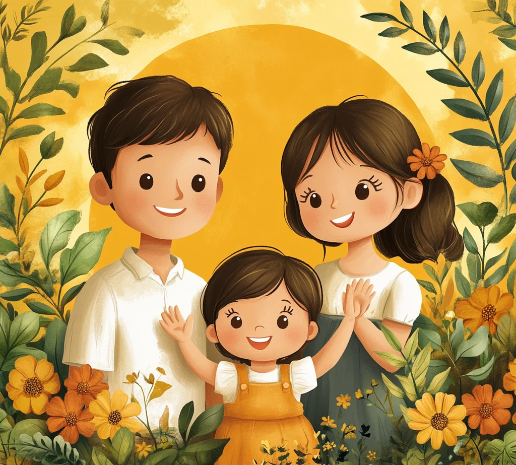 一家三口挥手图