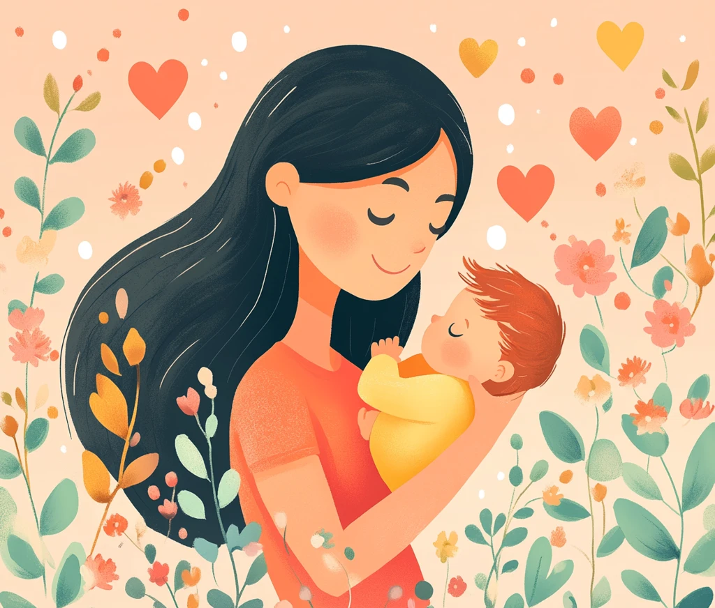 母子拥抱粉色背景