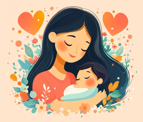 母子拥抱粉色背景