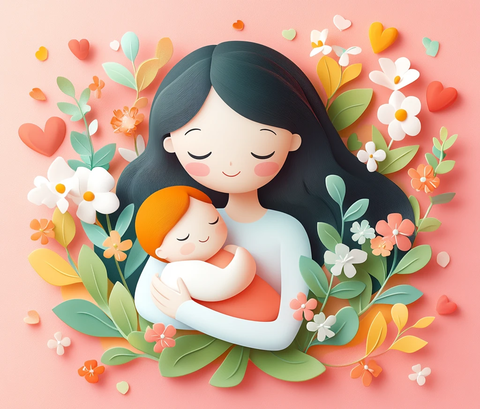 母子拥抱粉色背景